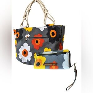 Farmhouse Is My Style Canvas Floral Gray Tote Hand Bag Purse and Wallet Set